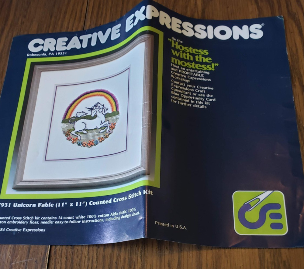 Creative Expressions 7931 Vintage Cross Stitch Kit Unicorn Fable 1984 11 x 11